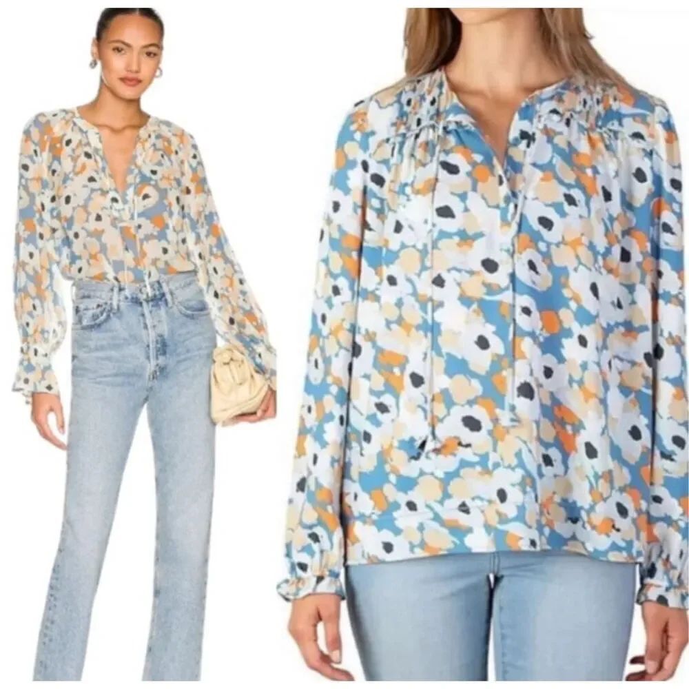 Joie NWT 100%โSilk floral fields tie neck peasant blouse XS